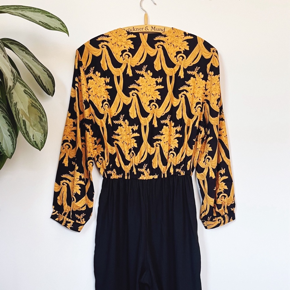 vintage 1980s Andrew Downs black and gold jumpsuit